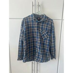 Quiksilver Mens Blue Yellow Plaid Flannel Long Sleeve Button Down Shirt Size M